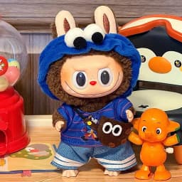 17cm Mini Doll'S Clothes Outfit Accessories for Labubu V1 V2 Striped Overalls Cool Handsome Clothing Gift