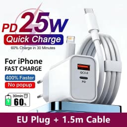 25W PD USB C Multi-Port Fast Charger For iPhone 11 12 13 Mini 14 Pro Max X XR XS Max 7 8 Plus Quick Charging PD Cable 1m 1.5m 2m