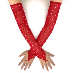 50cm Women Rhinestone Mesh Hook Finger Long Gloves Sexy Party Transparent Breathable Fingerless Gloves Elasticity Arm Sleeves