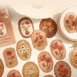 Mr. Paper 45pcs Serene Florals Sticker Pack - Boxed Flower Theme Collection, DIY Journal Collage Decor Set, Literary Stationery