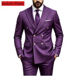 Men's Peak Lapel Double Breasted Golden Button Flap Pocket Business Commute Suit Men Trending Luxury Formal Slim Fit Groom Suit