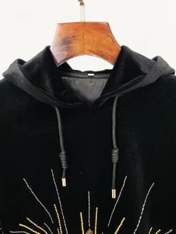 HIGH STREET Newest 2026 Designer Tops Women's Sequined Rhinestone Diamonds Beaded Velvet Loose Hooded Hoodie Sweatshirt