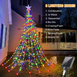 Solar Powered Decorative Star Waterfall Lights 8 Modes IP67 Waterproof Outdoor Party Ambient String Lights Xmas Tree Decor