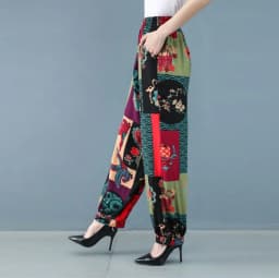 Cotton Silk Pants Women New Spring Summer Elastic High Waist Harem Pants Fashion Printed Casual Wide Leg Pants Female Trousers