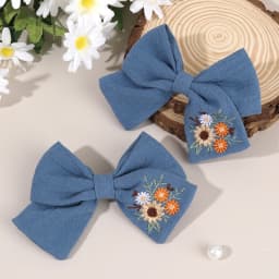 2Pcs Sky Blue Hairpins With Embroidered Rainbow Bow Handmade Pinches Girl Hair Clips Children School Party Accessories Headwear
