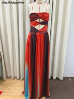 Women's Tie-dye Hollow Out Maxi Dress Gradient Off Shoulder A-line Hem Long Robes Sleeveless Party Vestido Lady Fashion Clothing