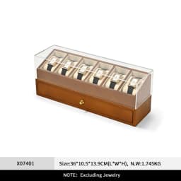 Oirlv 6 Grilds Wooden Watch Box Double-layer Jewelry Organizer Wrist Watch Display Box Dust-proof Transparent Cover Watch Case