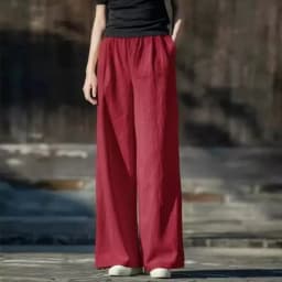 Women Wide Leg Pants Solid Loose Length Pants Cotton Linen Elastic Waist Casual Pants Vintage Mid Waist Pants 5XL