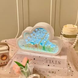 Creative Cloud Tulip Night Light DIY Handmade Mirror Flower Sea Atmosphere Lamp Desktop Decoration Birthday Holiday Gift