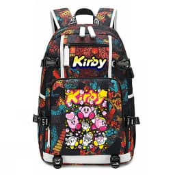 Kirby Cartoon Print Student Backpack Large Capacity Travel School Bag for Kids Teens