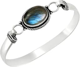 Vintage 925 Silver Bangle Natural Oval Moonstone Bangle Bracelets Handmade Birthstone Bangle Gifts Fine Jewelry for Women Men