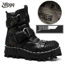 Men's Cowhide Genuine Leather Motorcycle Boots Combat Boots Gothic Skull Punk Desert Ankle Boots Botas50 Handmade