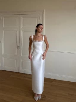 Tokyo Elegant White Square Collar Customized Wedding Party Sleeveless Satin Mermaid Bridal Gown Ankle-Length Wedding Gown 2026