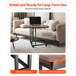 VEVOR C Table C Shaped Sofa Side Table with Metal Frame Rolling Casters Portable C Shaped End Stand for Living Room Office
