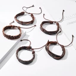 5Pcs/Set Minimalist Multilayer Brown Leather Bracelets For Men Women Vintage Punk Handmade Woven Twist Bangles Charm Jewelry