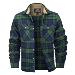 MAGCOMSEN Men's Cotton Flannel Shacket Plaid Shirt Long Sleeve Corduroy Collar 2 Chest Pockets Casual Work Overshirt Outdoor