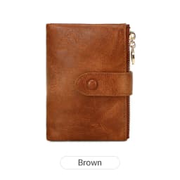 Retro Wallet Women's Short Three Fold Large Capacity Double Zipper ID Credit Card Holder Minimalist Solid Color Lady Coin Purse
