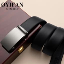 Simple men's belt black automatic buckle ratchet belt genuine leather belt best match jeans suit pants business casual belt men