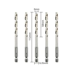 5Pcs HSS High Speed Steel Twist Drill Bit 1/4 Hex Shank Replacement Hexagonal Handle Steel Power Tool 3/4/5/6/8/10mm