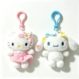 Genuine Licensed Sanrio Plush Keychain, Floral Hello Kitty & Cinnamoroll Soft Fluffy Doll Charms, Cute Bag Pendant, Perfect Gift