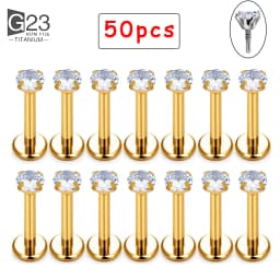 50/100Pcs ASTM F136 Titanium Labret Piercing 16G Flatback CZ Ear Lip Stud Cartilage Tragus Earring Tongue Stud Body Jewelry