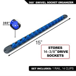 Premium Quality 360° Swivel ABS Socket Organizer Holder 1/4' 3/8' 1/2' Socket Clip Rail Tools Blue & Red