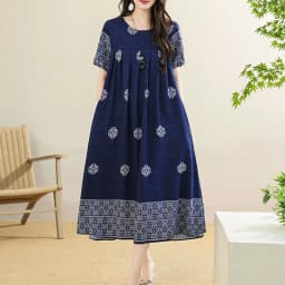 New 2025 Summer Dress For Women Plus Size Dress Casual Short Sleeve Boho Vintage Print Long Maxi Dress Beach Women Clothing