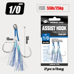JIGGING PRO Twin Assist Hooks 1/0 2/0 3/0 4/0 Double Barbed BKK High Carbon Steel Fishing Hook With Glow Feather Jigging Hook