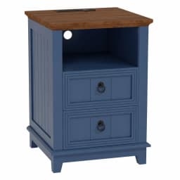Modern Fluted Nightstand with USB Charging Station, 2 Drawer Side Table with Open Storage Shelf, Wooden Bedside Cabinet for Home