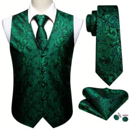 30 Colors Designer Green Vest for Men Clover Paisley Plaid V Neck Waistcoat Tie Set Wedding St.Patrick's Day