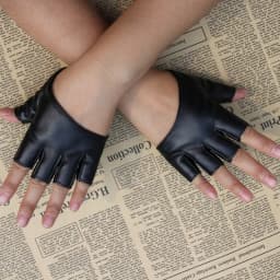 Black Pu Leather Half Finger Gloves Gothic Punk Rock Lolita Harajuku Stage Performance Cosplay Party Fingerless Women Gloves