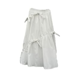 White High Waist A-Line Skirt Knot Pure Color Midi Skirt Korean Style Commute Summer New Arrival Slimming Versatile