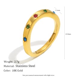 MamacitaSlay 316L Stainless Steel Multicolored CZ Stackable Ring 18K Gold Plated Vintage Waterproof Jewelry For Women Daily Wear