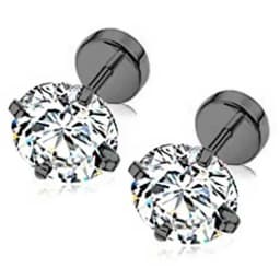 1Pair Classic Flat Back Screw Studs Stainless Steel Small Tiny Crystal Studs Earrings Women Men Piercing 4 Prong Tragus Earrings