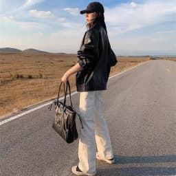 Retro Brown Leather Jacket Women's Hong Kong Style Loose American Retro Motorcycle Jacket Top Spring Autumn High End Sweet Style
