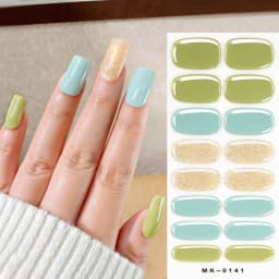 16Tips Solid Color & Glitter Semi Cured Gel Nail Strips Self-Adhesive Baking Free Elegant Gel Nail Sticker Full Coverage Decals