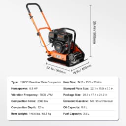 SucceBuy Gasoline Plate Compactor 2.8/6.5 HP Force Vibratory Compaction Tamper For Walkways, Asphalts, Patios Paver Landscaping