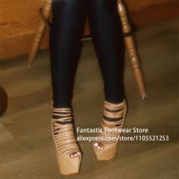 Nude Strappy Platform Stiletto Pumps Peep Toe Lace up High Heels Designer Elegant Style Cutout High Heeled Footwear for Banquet