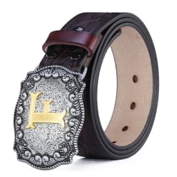 Western Belt Men Genuine Leather Belts for Men Women Cowboy Cowgirl Big Letters Buckle Gold Male Belts Long Black Brown Quality