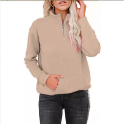 Solid Zip-Up Stand Collar Long Sleeve Sweatshirt Women's Casual Streetwear