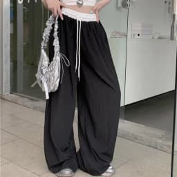 Chic Matching Loose Women's Wide Leg Pants Elastic Waist Drawstring Patchwork Straight Leg Pant Casual Streetwear New Sportswear