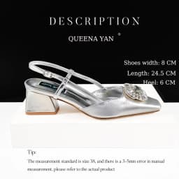 Queena Yan Elegant Comfortable Mid-Heeled Shoes Sparkling Diamonds Pointed-Toe Design Ladies High Heels