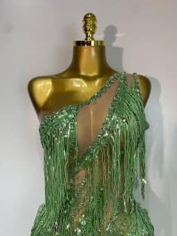 Sparkly Diamond Tassels Sexy Mesh See Through Bodycon Dress Women Nightclub Bar Evening Party Gogo Dancer Singer Stage Costume