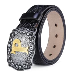 Western Belt Men Genuine Leather Belts for Men Women Cowboy Cowgirl Big Letters Buckle Gold Male Belts Long Black Brown Quality