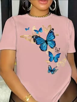 Women's Summer Print Oversized Loose Casual Round Neck Short Sleeved T-Shirt Top Fashion Streetwear Oversized O-Neck
