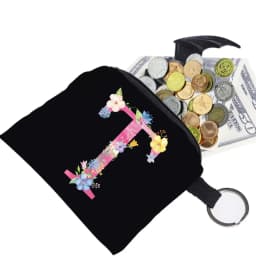 Women's Wallet Coin Purse Small Object Bag Key Ring Buckle Organizers Bags Black Canvas Pink Letter Pattern Print Series
