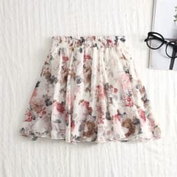 Summer 2026 Korean Style  Floral Chiffon High Waist Elastic Slimming Skirt Pants Half Body Cute Style Casual Print Skirt