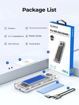 ORICO 40Gbps M.2 NVMe SSD Enclosure with Built-in Cooling Fan, Tool-Free External Hard Drive Enclosure for Thunderbolt 3/4 USB4