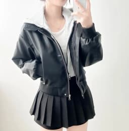 Women's Casual Chic Loose Patchwork Hoodie Jacket Autumn Winter Leather Coat Top Long Sleeve Short Length Other Material 100%