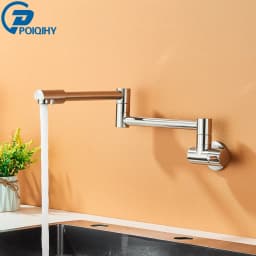 Chrome Black Wall Mounted Faucet Single Cold Water Tap 360 Rotating Spout Washing Faucet Folding Neck Bathroom Kitchen Tap